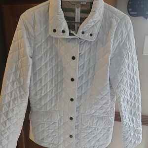 Burberry White Quilted Jacket With Iconic Check Lining Medium